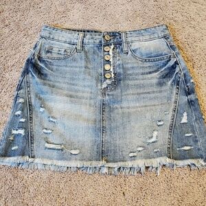Vervet High Rise Button Fly Denim Distressed Mini Skirt Size Small